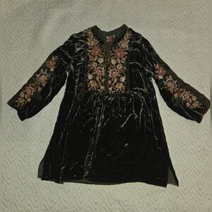 Jhonny Was Velvet Floral Embroidered Tunic/Mini Dress
